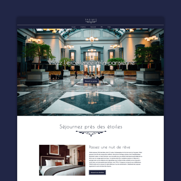 Visuel d'aperçu du site que j'ai développé pour un hôtel fictif